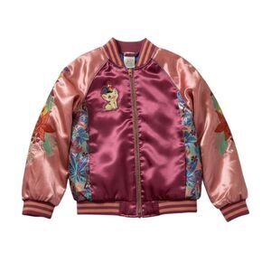 Disney Moana Pua Hei Hei Satin Bomber Jacket Zip Front Pink 7 8 bv